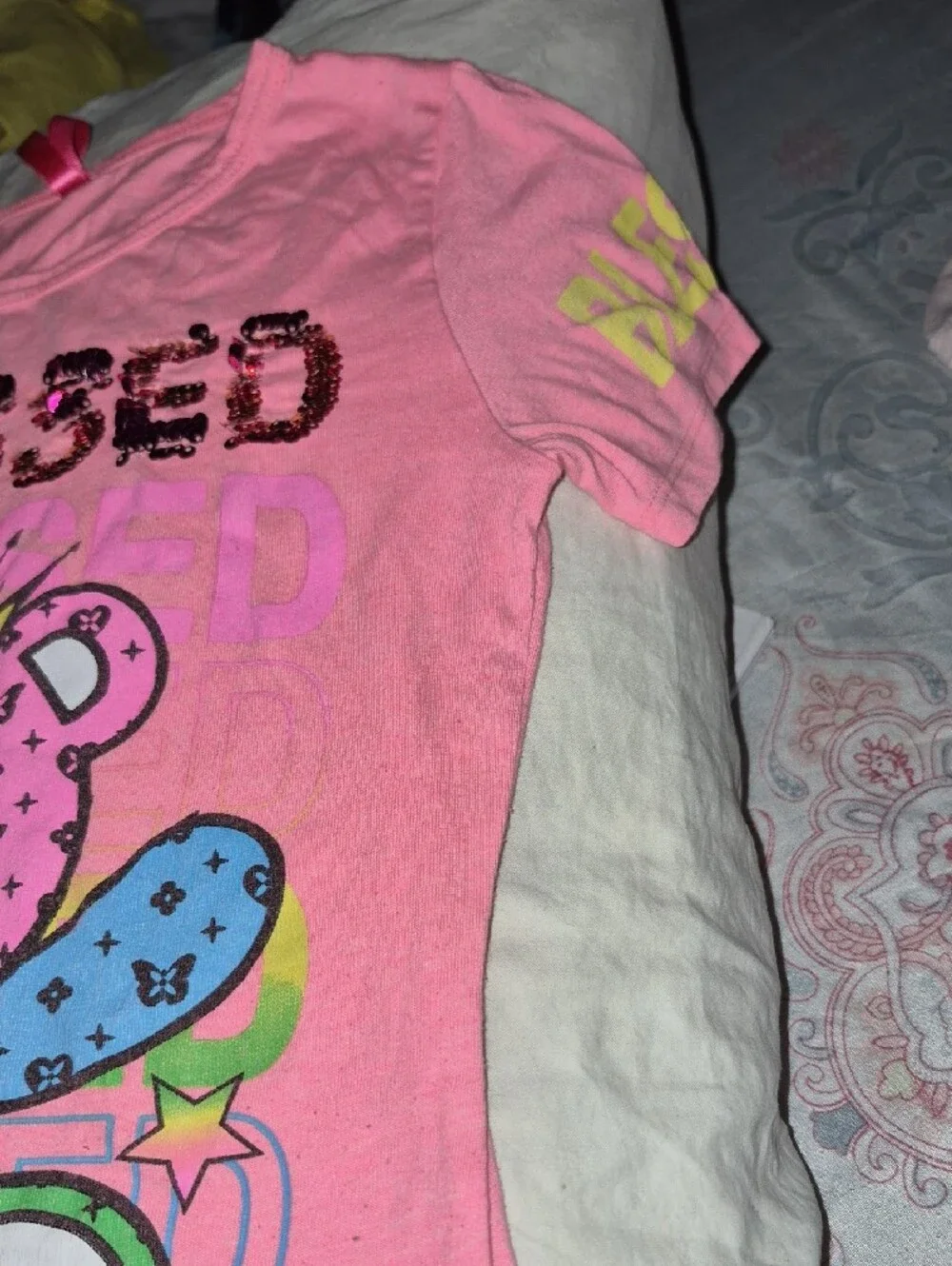 Girls Pink 'Blessed Queen' Sequin Teddy Graphic Tee